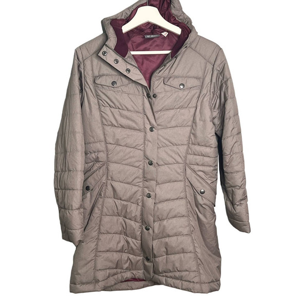 Ibex Taupe Quilted Merino Wool Fill Full Zip Hooded Jacket Women's Size Small - Picture 1 of 10